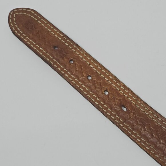 Triple K Tooled Leather Belt with German Silver and Turquoise Western Buckle 34 - Picture 12 of 13